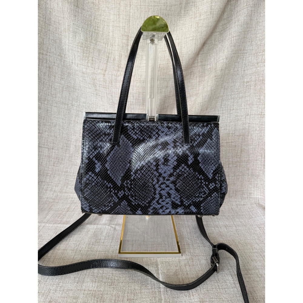Patricia Nash Satchel Bag Womens Medium Blue Black Excellent Snakeskin Embossed